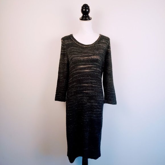 APT. 9 Sweater Dress, Black Gold Shimmery Sparkly Knit Soft Long Sleeve Career L - Picture 4 of 14